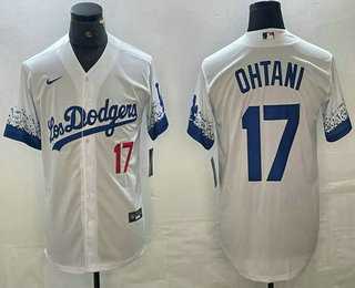 Mens Los Angeles Dodgers #17 Shohei Ohtani Number White 2021 City Connect Cool Base Stitched Jersey